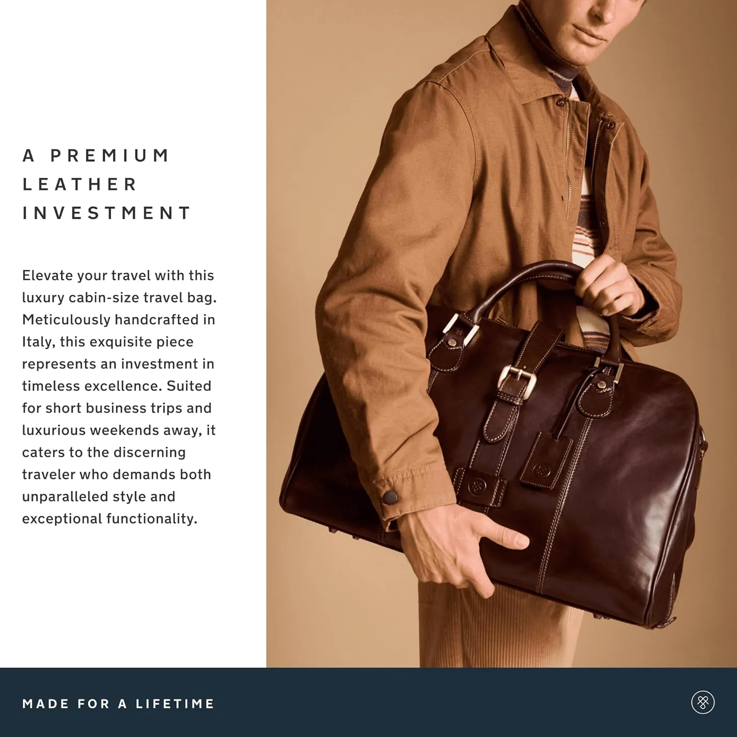Maxwell Scott - Personalized Luxury Mens Womens Leather Carry-On Cabin Luggage for Luxury Travel - The Farini Chestnut Tan