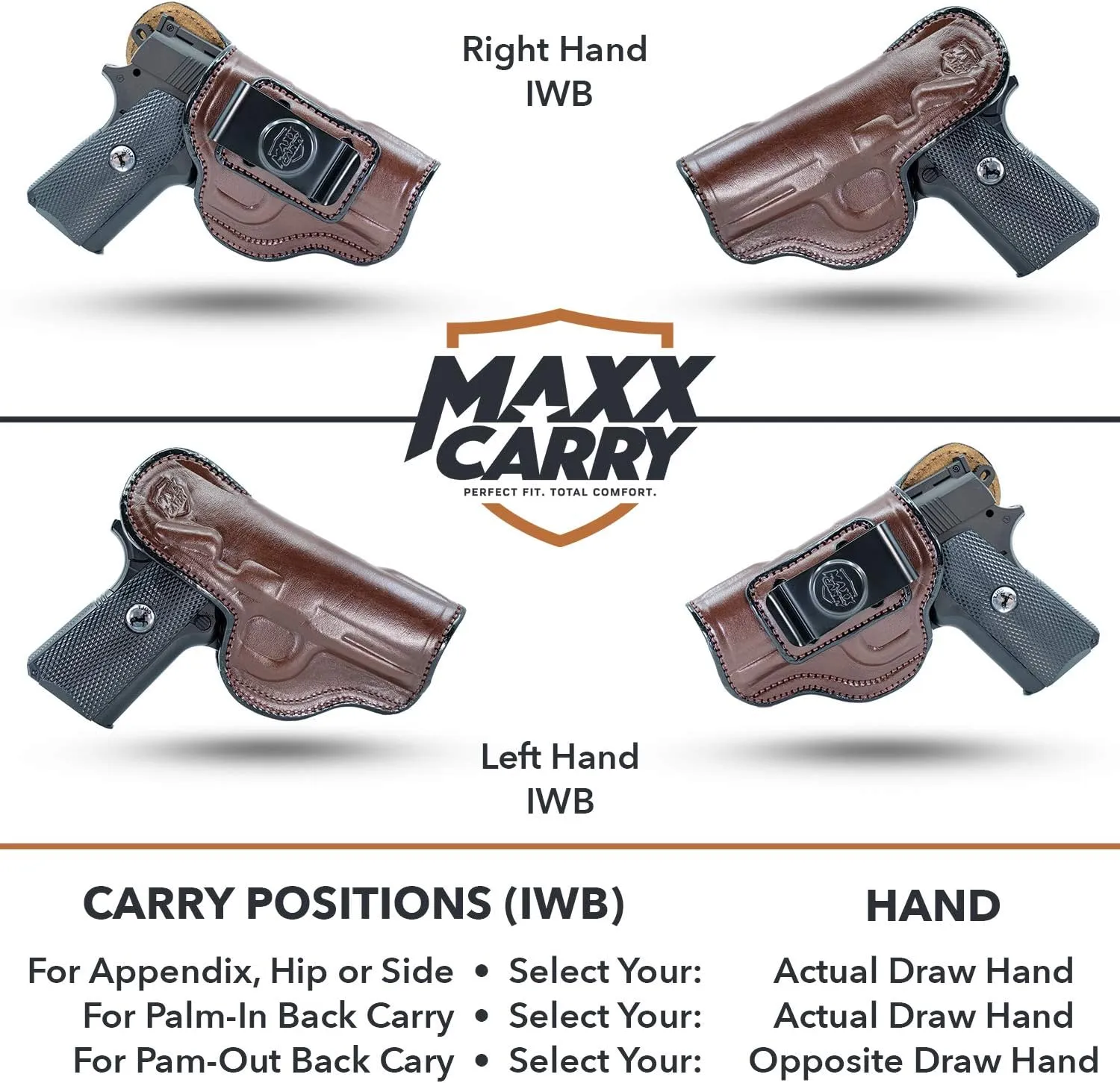 Maxx Carry IWB Leather Gun Holster for Kimber Micro 9, Ultra Carry II 9mm / .45 ACP | Concealed Carry | Bersa Thunder 380 | Colt 1911 3 inch, Defender | Sig Sauer P365XL