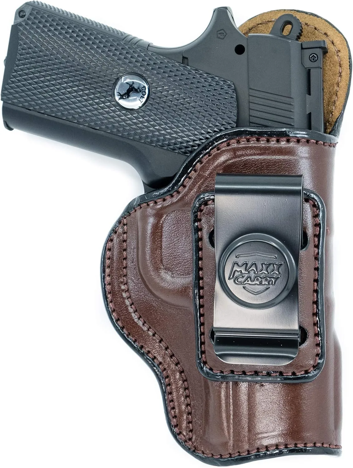 Maxx Carry IWB Leather Gun Holster for Kimber Micro 9, Ultra Carry II 9mm / .45 ACP | Concealed Carry | Bersa Thunder 380 | Colt 1911 3 inch, Defender | Sig Sauer P365XL