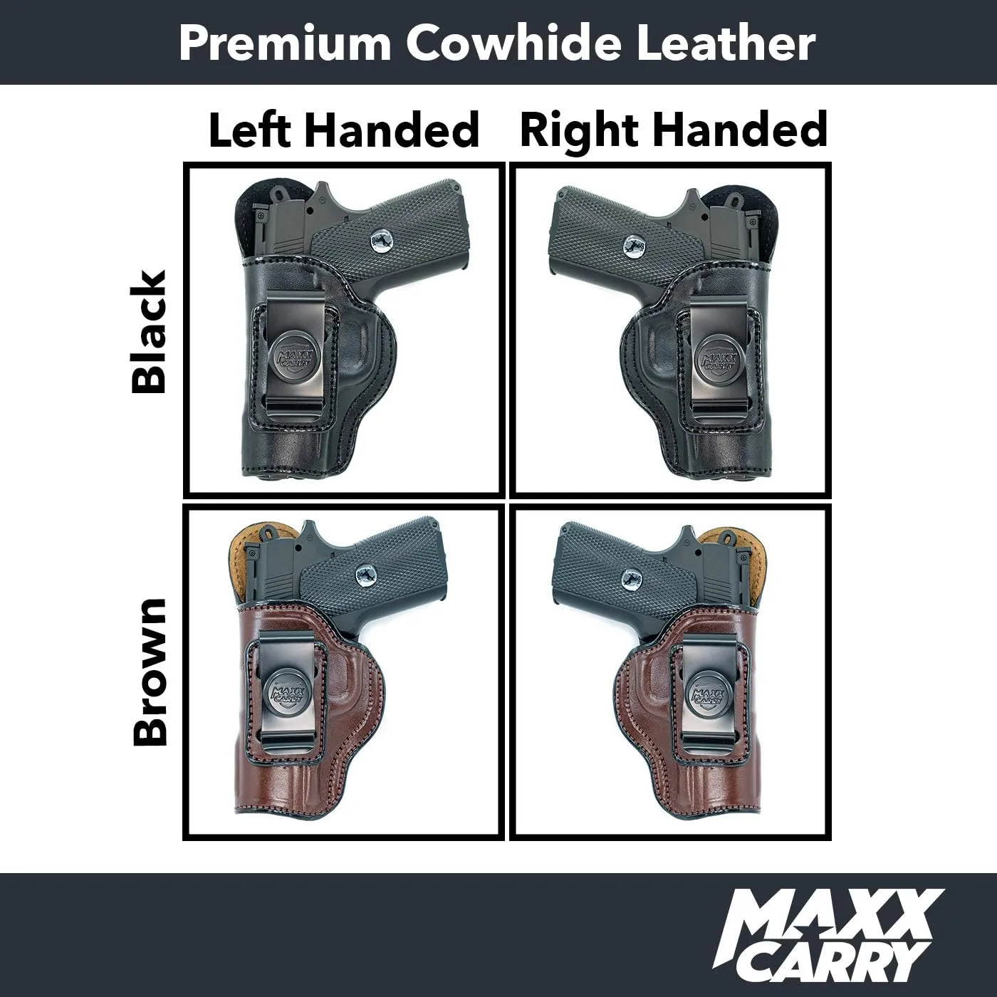 Maxx Carry IWB Leather Gun Holster for Kimber Micro 9, Ultra Carry II 9mm / .45 ACP | Concealed Carry | Bersa Thunder 380 | Colt 1911 3 inch, Defender | Sig Sauer P365XL
