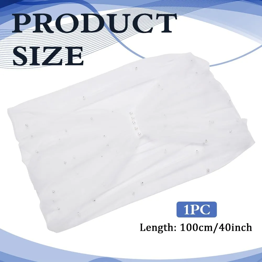 MAYJOYDIY S-39.37inch Bridal Cloak Pearls Wedding Cape White Tulle Shawls Detachable Pearl Capes Wedding Short Shawl