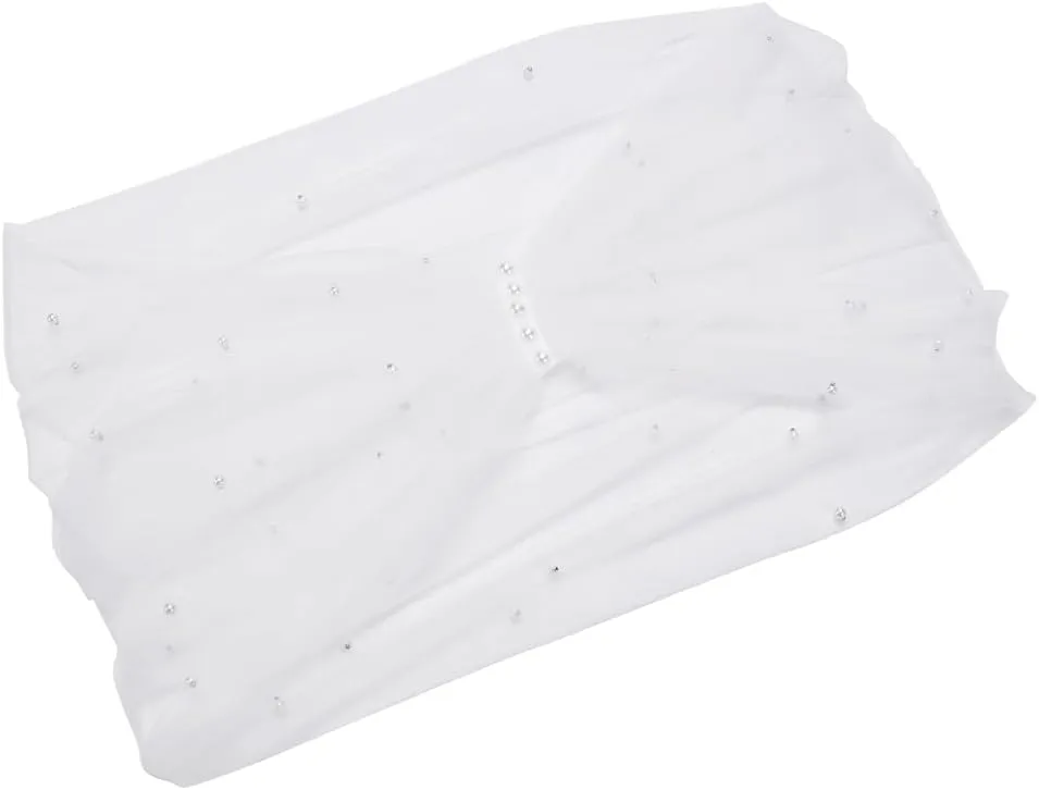 MAYJOYDIY S-39.37inch Bridal Cloak Pearls Wedding Cape White Tulle Shawls Detachable Pearl Capes Wedding Short Shawl