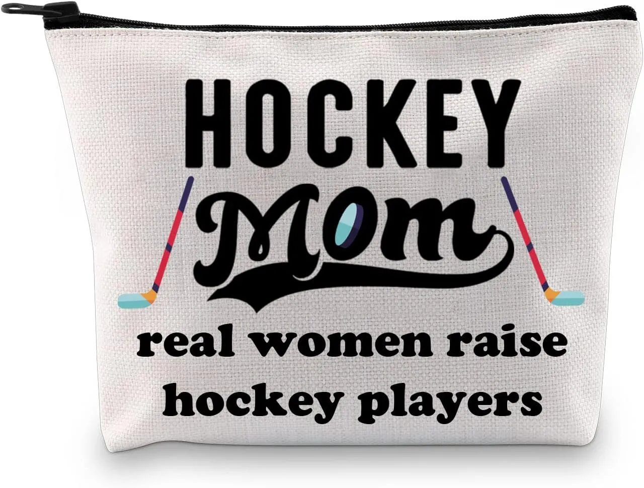 MBMSO Hockey Mom Gifts Makeup Bag Real Women Raise Hockey Players Gifts for Mom Ice Hockey Cosmetic Bag for Hockey Coach