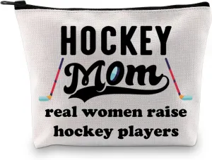MBMSO Hockey Mom Gifts Makeup Bag Real Women Raise Hockey Players Gifts for Mom Ice Hockey Cosmetic Bag for Hockey Coach