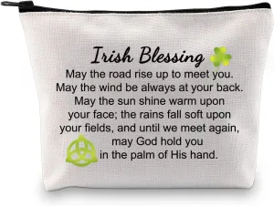 MBMSO Irish Blessing Gifts Cosmetic Bag May the Road Rise up to Meet You Makeup Bag Irish Gifts for Women Going Away Gifts Farewell Gifts (Irish Blessing makeup bag)
