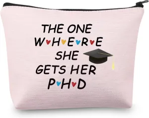 MBMSO Phd Graduation Gifts Makeup Bag the one Where She Gets Her Gifts for Phd Students Phd Gifts for Women Doctorate Degree Gifts Cosmetics Bag Travel Pouch (PHD bag pink)