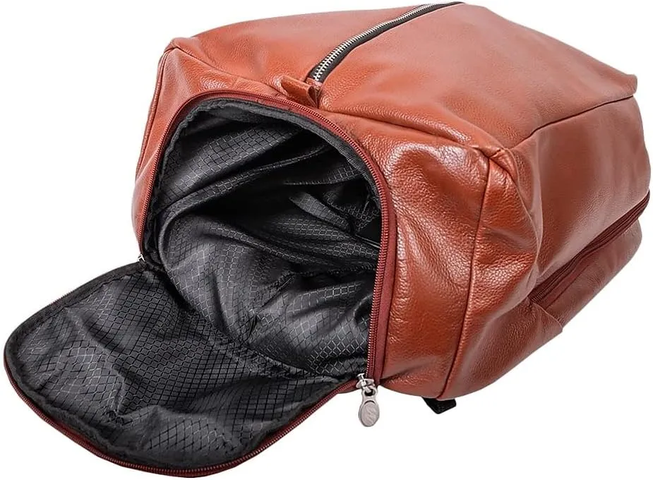 McKlein 17" Leather, Carry-All, Laptop & Tablet Overnight Backpack- SOUTH SHORE- Brown