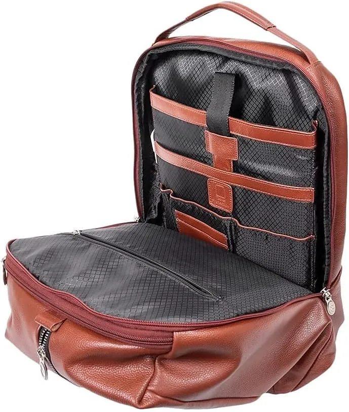 McKlein 17" Leather, Carry-All, Laptop & Tablet Overnight Backpack- SOUTH SHORE- Brown