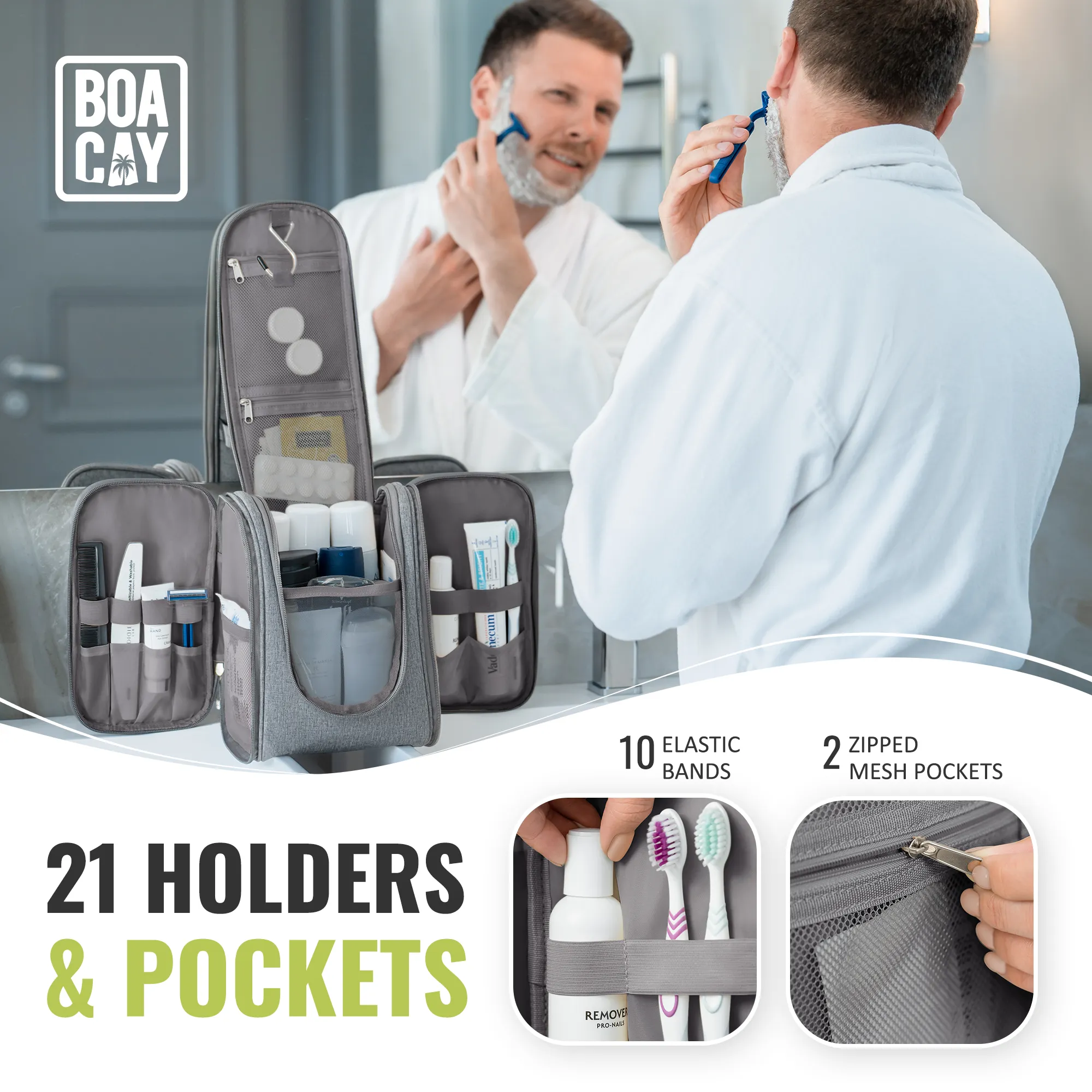 Medium Collapsible Hanging Toiletry Bag - Quartz Gray (Gray Interior)