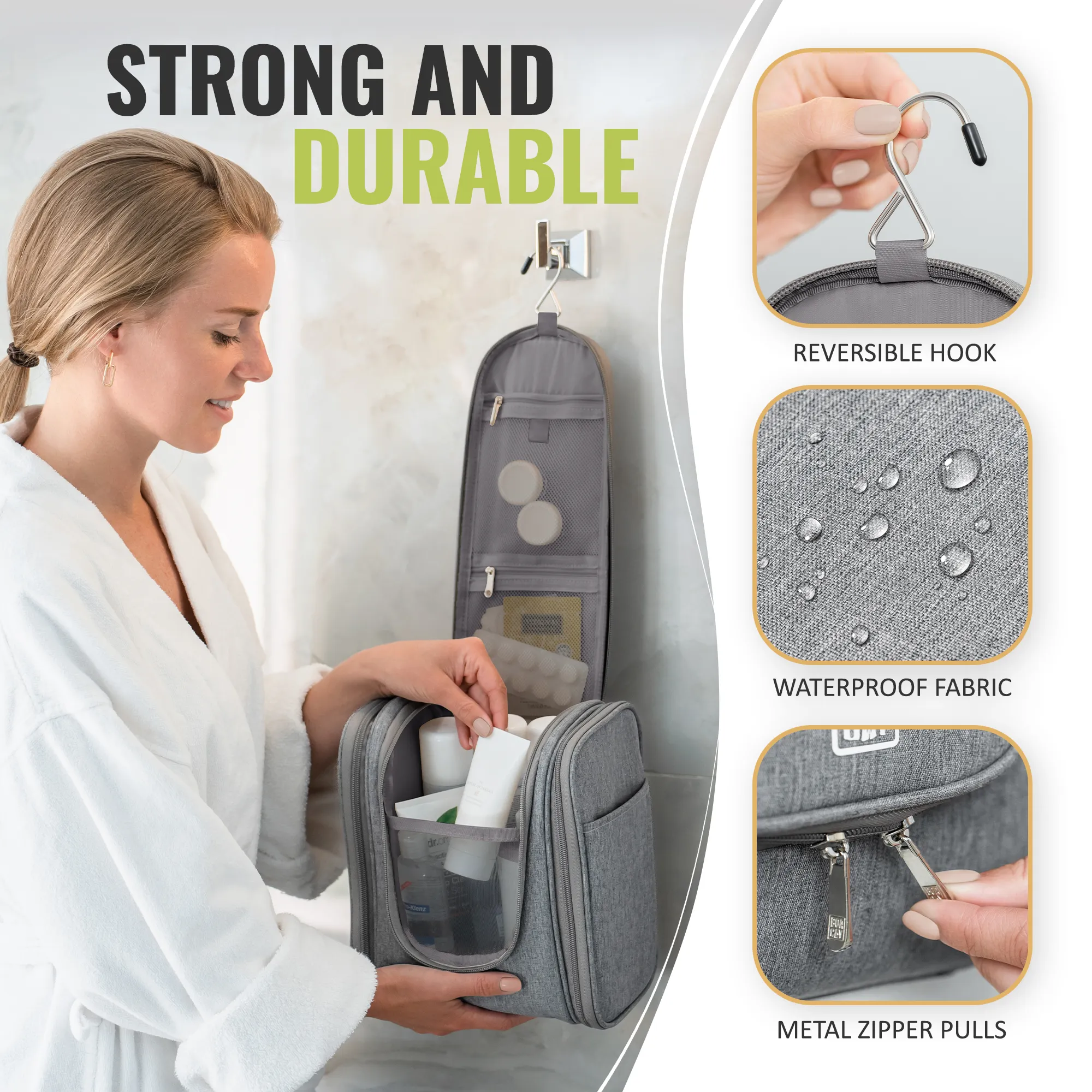 Medium Collapsible Hanging Toiletry Bag - Quartz Gray (Gray Interior)