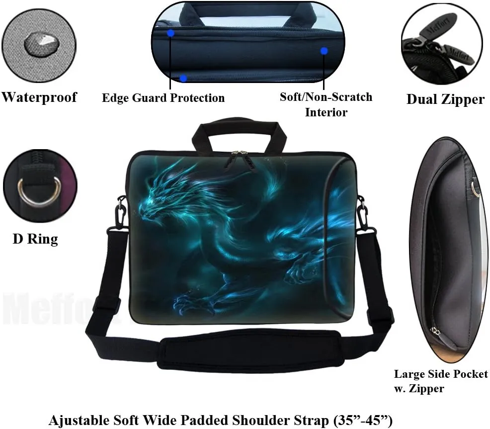 Meffort Inc 15.6 Inch Neoprene Laptop Bag - Water Resistant, Reinforced Zipper, Extra Pocket, Fits 15" to 15.6" Laptops