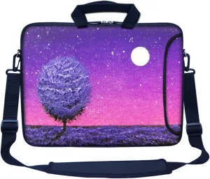 Meffort Inc 17 Inch Neoprene Laptop Bag with Extra Side Pocket, Soft Carrying Handle & Removable Shoulder Strap Fit 16" to 17.3" Size - Night Scene Oil Painting