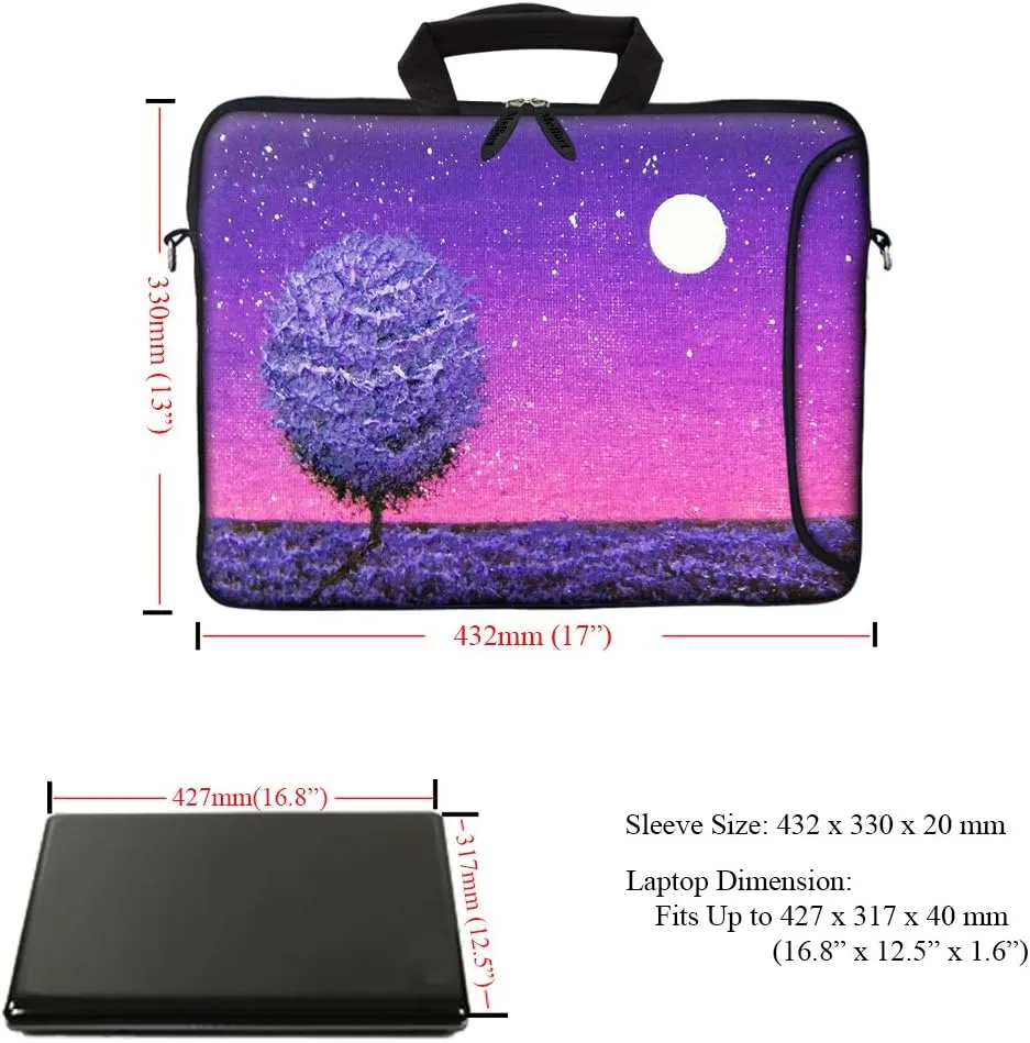 Meffort Inc 17 Inch Neoprene Laptop Bag with Extra Side Pocket, Soft Carrying Handle & Removable Shoulder Strap Fit 16" to 17.3" Size - Night Scene Oil Painting