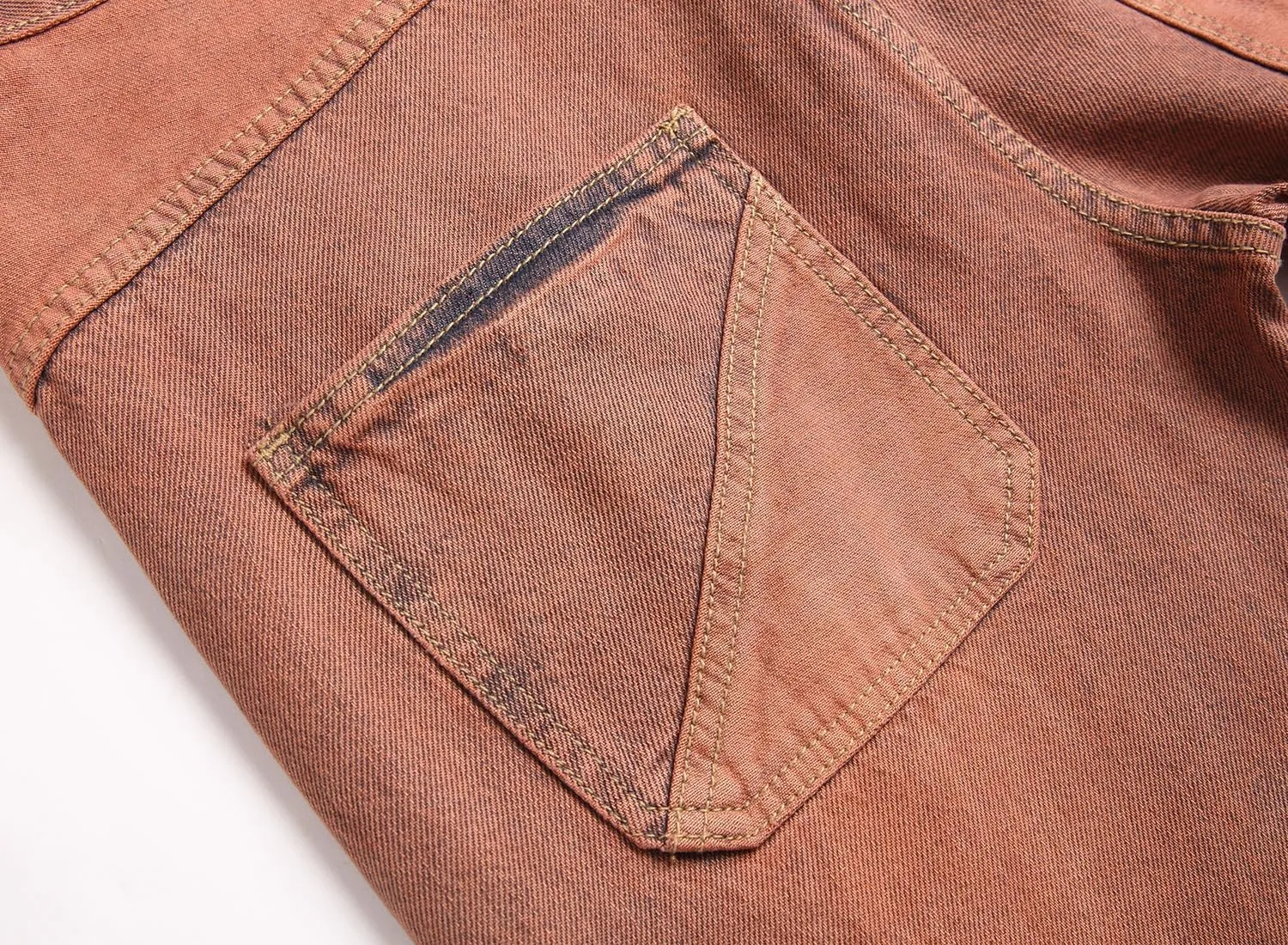 Men Ripped Jeans Fashion Slim Fit Traight Distressed Design Skinny Stretch Comfort Flex Waist Denim Pants