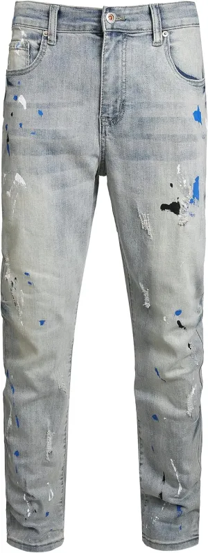 Men Ripped Jeans Fashion Slim Fit Traight Distressed Design Skinny Stretch Comfort Flex Waist Denim Pants