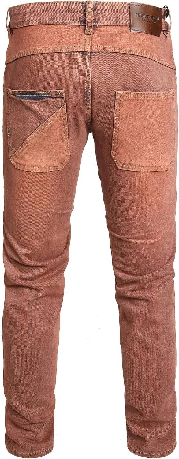 Men Ripped Jeans Fashion Slim Fit Traight Distressed Design Skinny Stretch Comfort Flex Waist Denim Pants