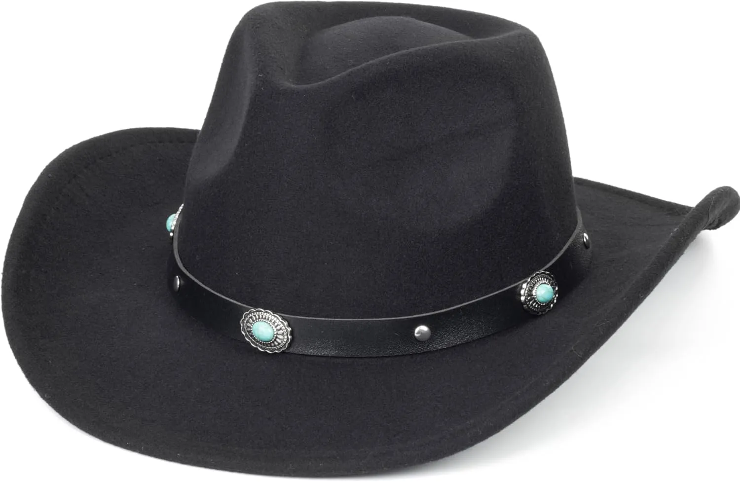 Men Women Retro-Black Western-Cowboy-Hat Bling-Rhinestone-Decor with Eyelets Felt-Cowgirl-Hats Glitter-Rodeo Fedora Hat