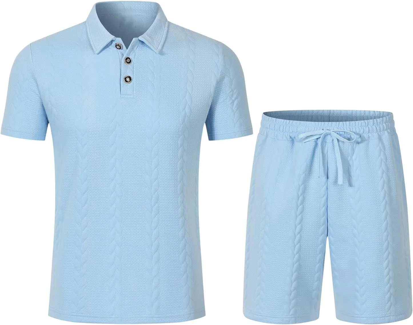 Men's 2 Piece Outfits Polos Shirts Short Sets Casual Summer Golf Tracksuit Stylish Knit Textured Sweatsuit Gym Sets