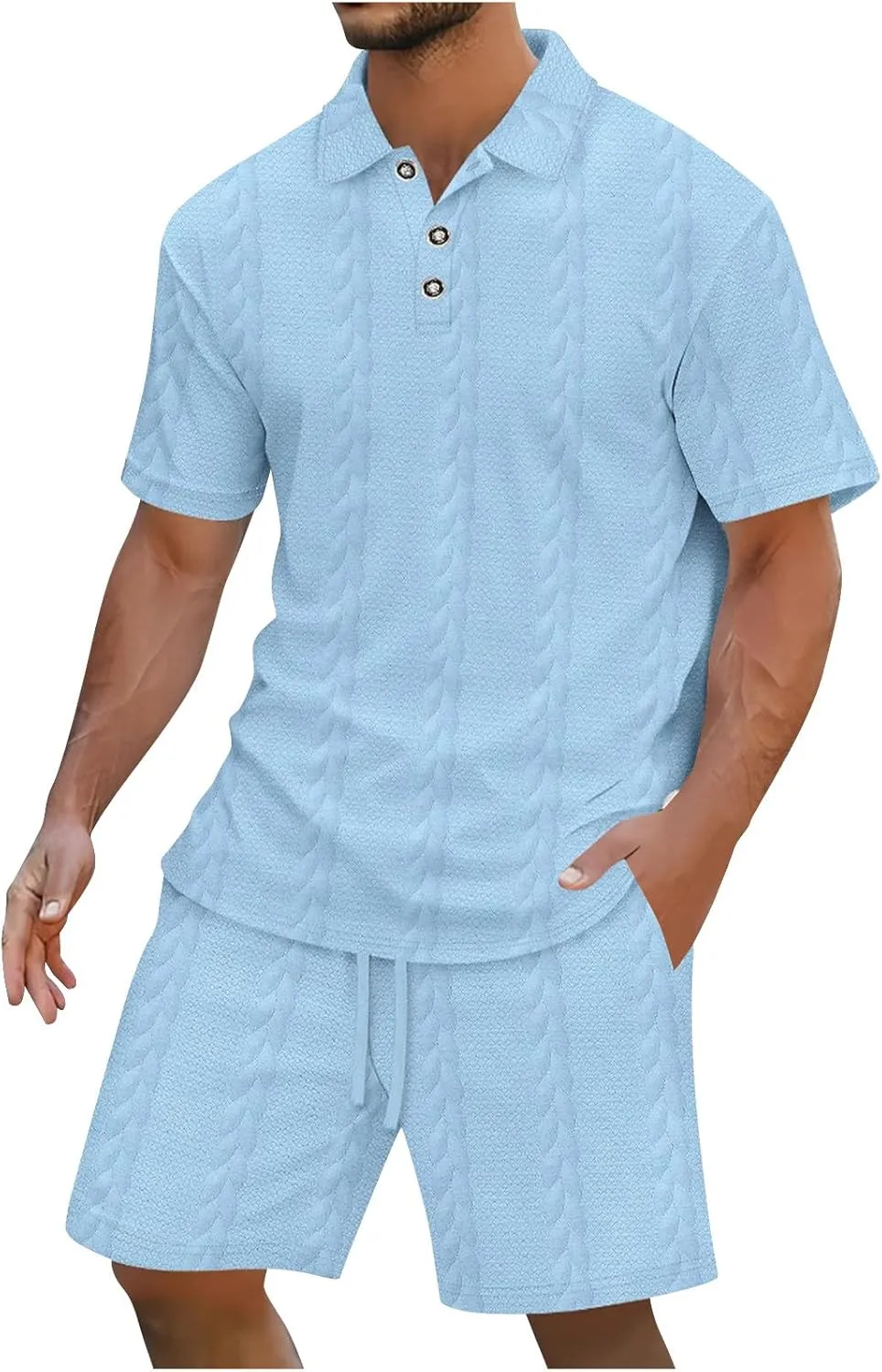 Men's 2 Piece Outfits Polos Shirts Short Sets Casual Summer Golf Tracksuit Stylish Knit Textured Sweatsuit Gym Sets