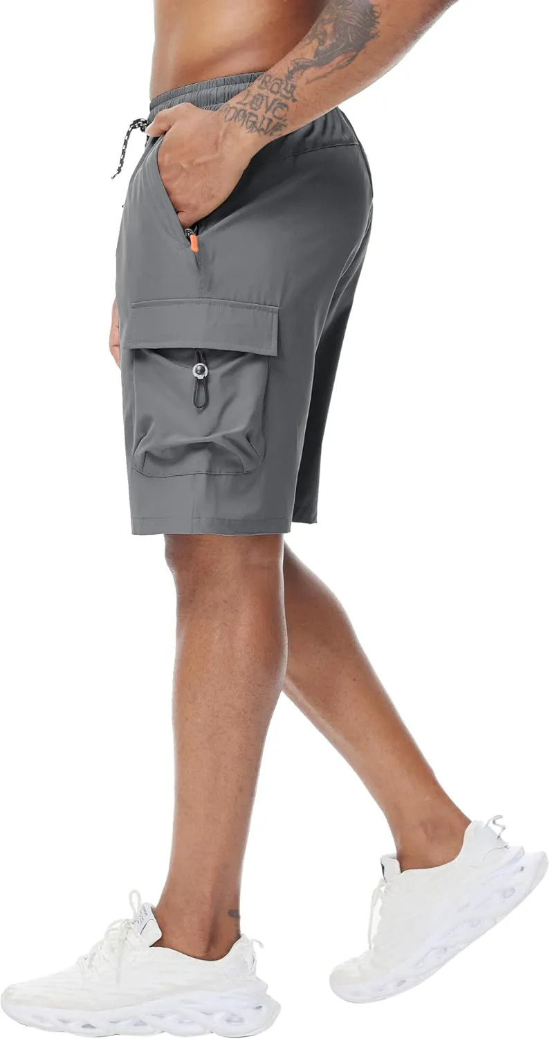 Men's 9" Cargo Shorts with Elastic Waistband - Utility Work Shorts with 5 Pockets no Lined Stretch Outdoor Hiking Shorts