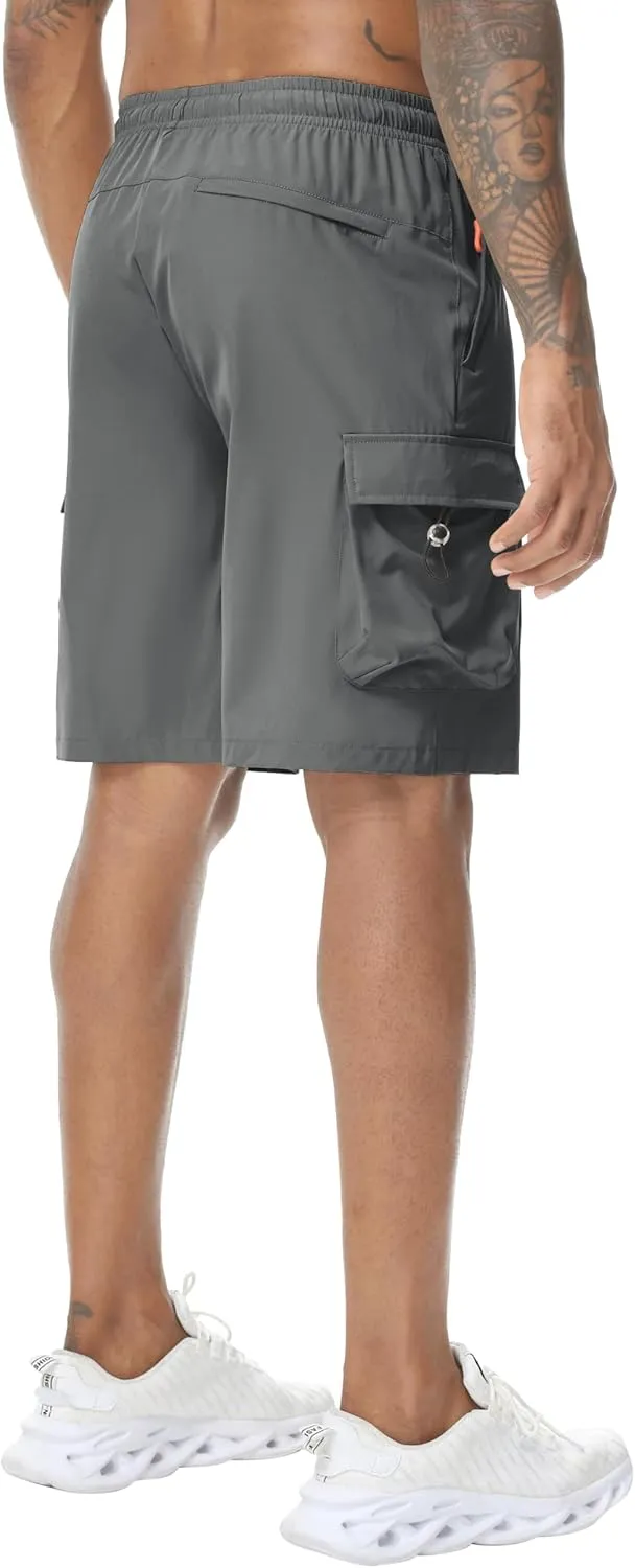 Men's 9" Cargo Shorts with Elastic Waistband - Utility Work Shorts with 5 Pockets no Lined Stretch Outdoor Hiking Shorts