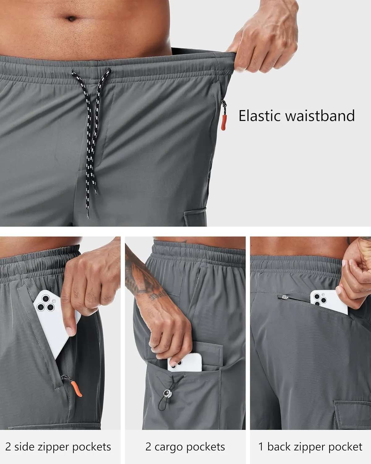 Men's 9" Cargo Shorts with Elastic Waistband - Utility Work Shorts with 5 Pockets no Lined Stretch Outdoor Hiking Shorts