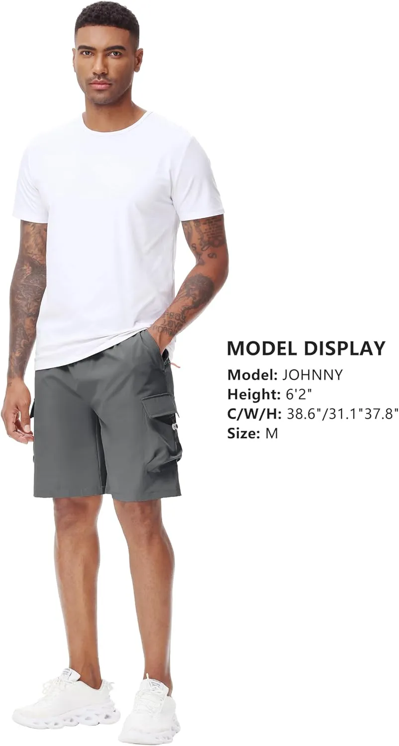 Men's 9" Cargo Shorts with Elastic Waistband - Utility Work Shorts with 5 Pockets no Lined Stretch Outdoor Hiking Shorts