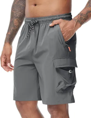 Men's 9" Cargo Shorts with Elastic Waistband - Utility Work Shorts with 5 Pockets no Lined Stretch Outdoor Hiking Shorts