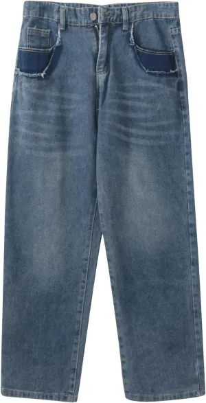 Men's Baggy Hip Hop Jeans Wide Leg Skater Denim Pants Casual Loose Fit Long Trousers Streetwear