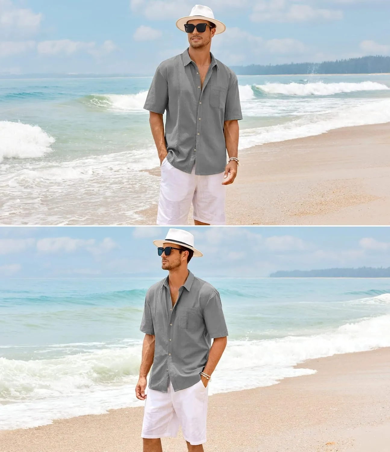 Mens Beach Linen Shirts Short Sleeve Cuban Button Down Casual Summer T Shirt Guayabera Hawaiian Tee Loose Fit Tops