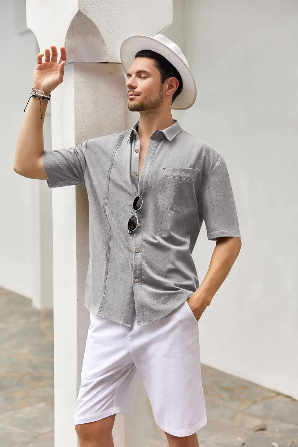 Mens Beach Linen Shirts Short Sleeve Cuban Button Down Casual Summer T Shirt Guayabera Hawaiian Tee Loose Fit Tops