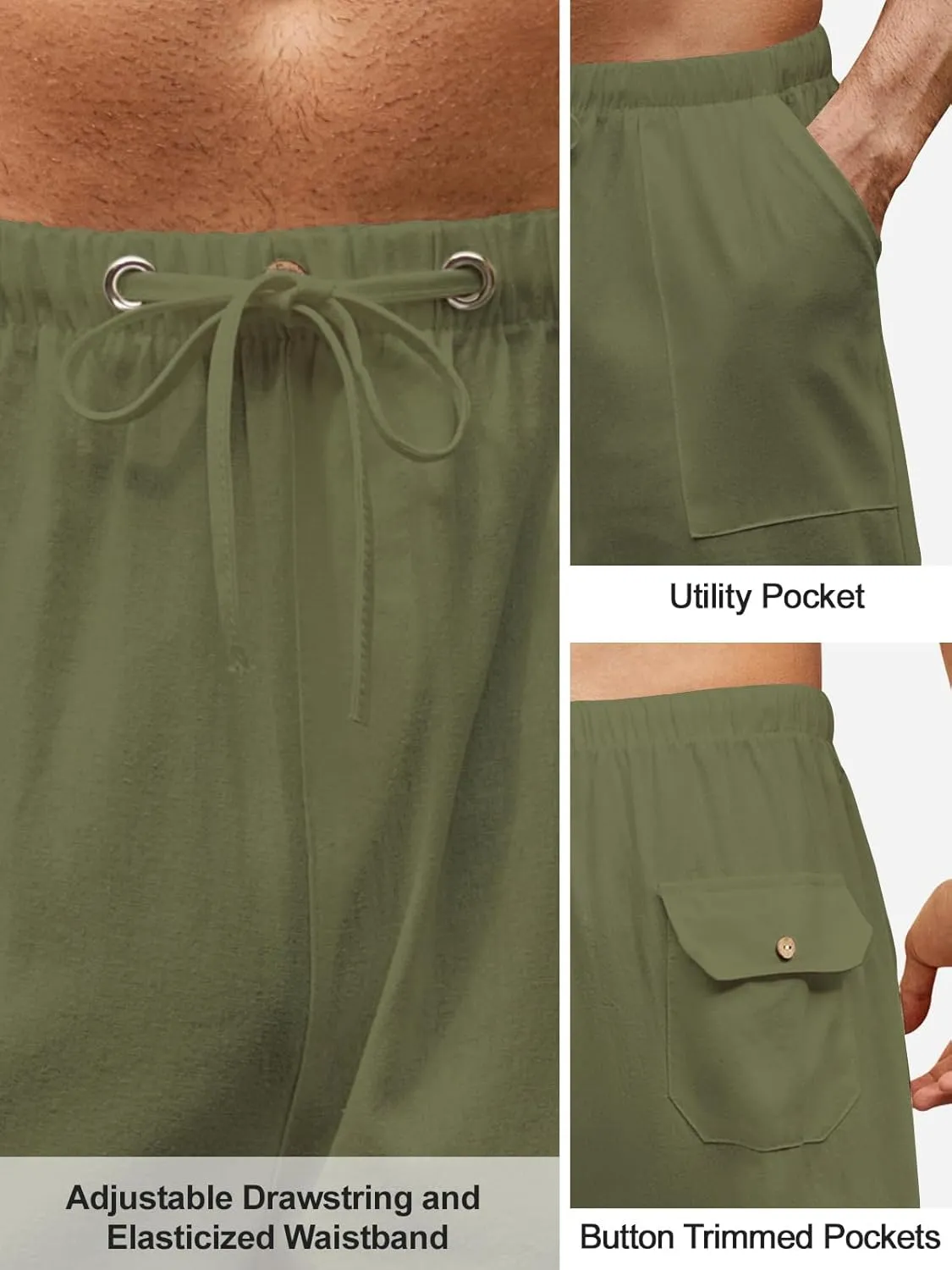 Mens Casual Linen Pants Elastic Waist Wide Leg Summer Beach Yoga Pants Linen Lounge Trousers
