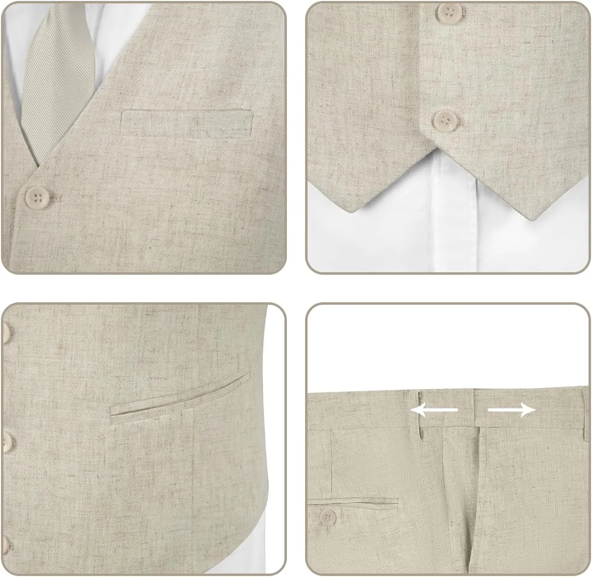 Men's Casual Linen Suit Set 2 Piece Slim Fit Wedding Suits Prom Groomsmen Suit Tuxedos Beach Suits Vest Pants