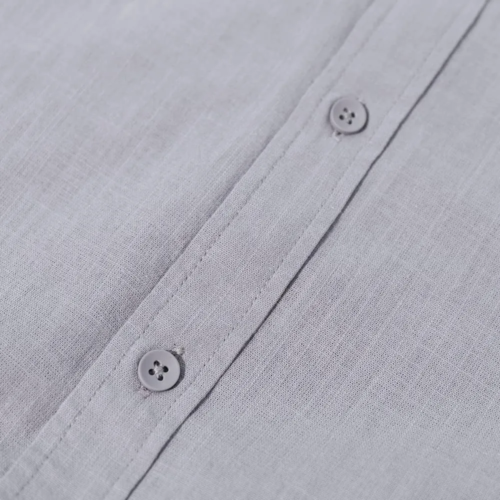 Mens Casual Long Sleeve Cotton Linen Shirts Buttons Down Solid Plain Roll-Up Sleeve Summer Beach Shirts