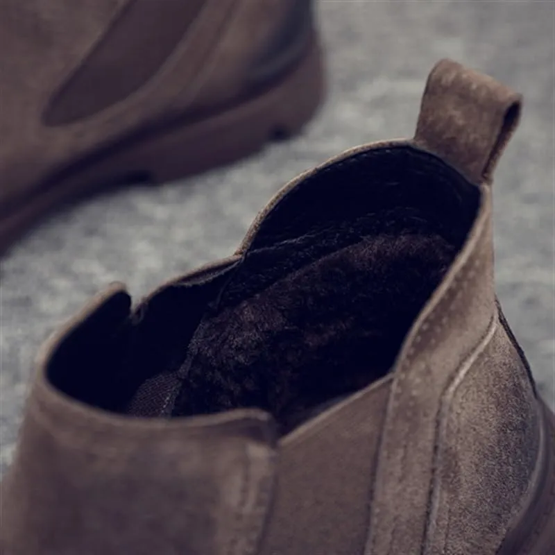 Men's Classic Retro Slip-On Shoes Rubber Low Heel Sole Suede Finish Mesh Lining Stitch Reinforced Shoes with Anti-Kick Toe Cap Standard Size Casual Shoes