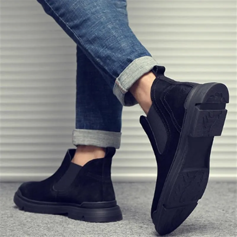 Men's Classic Retro Slip-On Shoes Rubber Low Heel Sole Suede Finish Mesh Lining Stitch Reinforced Shoes with Anti-Kick Toe Cap Standard Size Casual Shoes