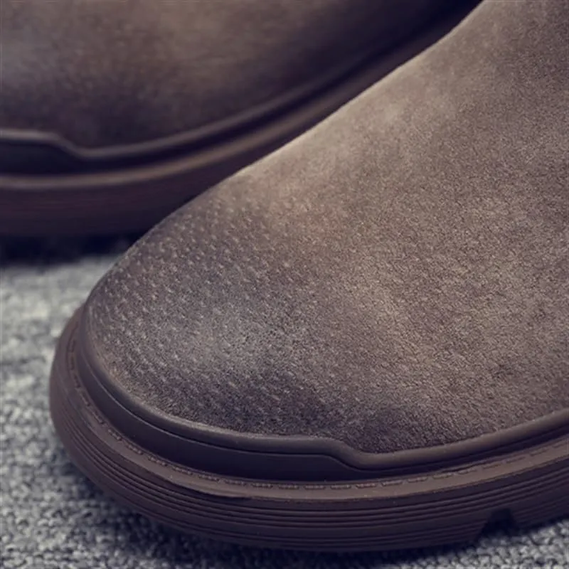 Men's Classic Retro Slip-On Shoes Rubber Low Heel Sole Suede Finish Mesh Lining Stitch Reinforced Shoes with Anti-Kick Toe Cap Standard Size Casual Shoes
