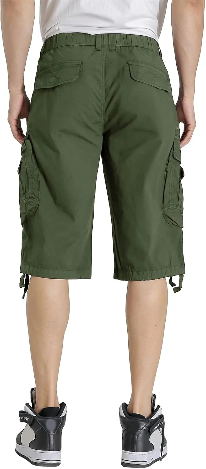Mens Elastic Waist Cargo Shorts Zipper Pocket Relaxed Fit Stretch Cotton Hiking Camo Cargo Shorts for Men