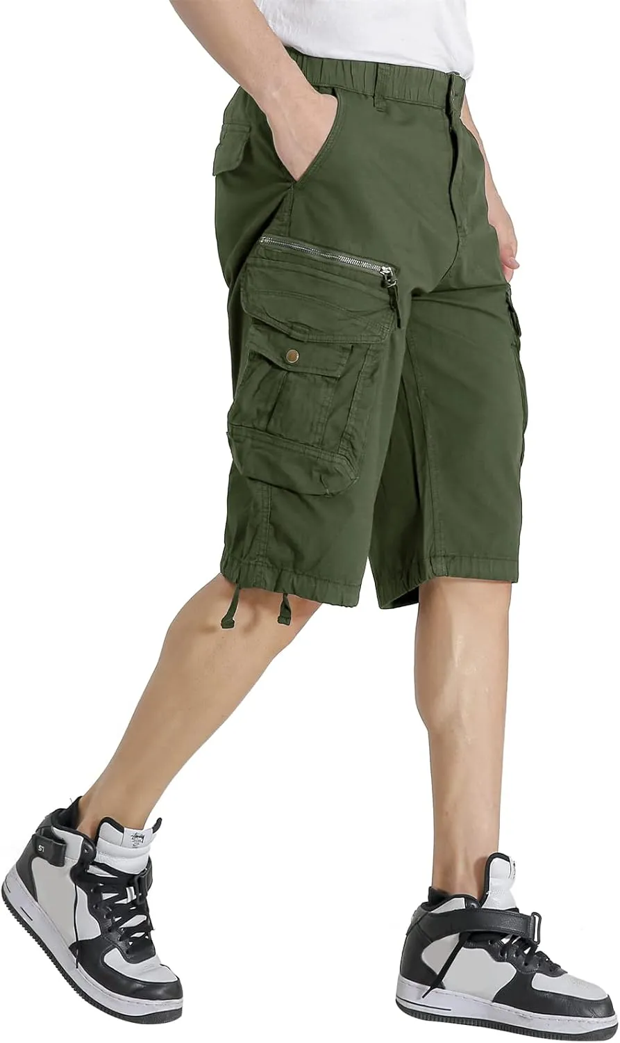 Mens Elastic Waist Cargo Shorts Zipper Pocket Relaxed Fit Stretch Cotton Hiking Camo Cargo Shorts for Men