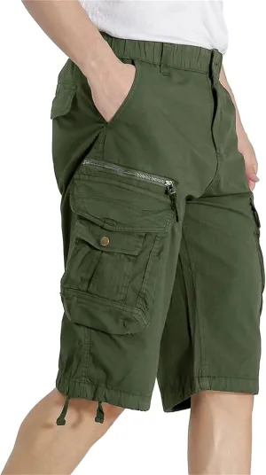 Mens Elastic Waist Cargo Shorts Zipper Pocket Relaxed Fit Stretch Cotton Hiking Camo Cargo Shorts for Men