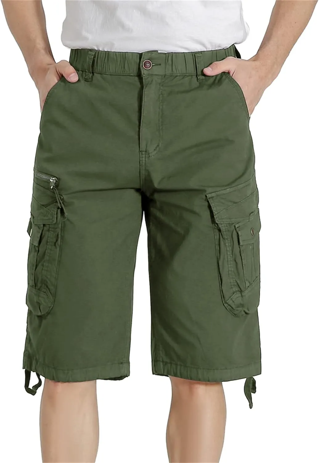 Mens Elastic Waist Cargo Shorts Zipper Pocket Relaxed Fit Stretch Cotton Hiking Camo Cargo Shorts for Men