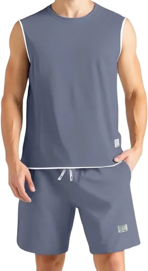 Men's Hawaiian Sleeveless Tracksuit, Summer T Shirts & Shorts Set Two Piece Casual Daily Sweatsuits Joggers Beachwear