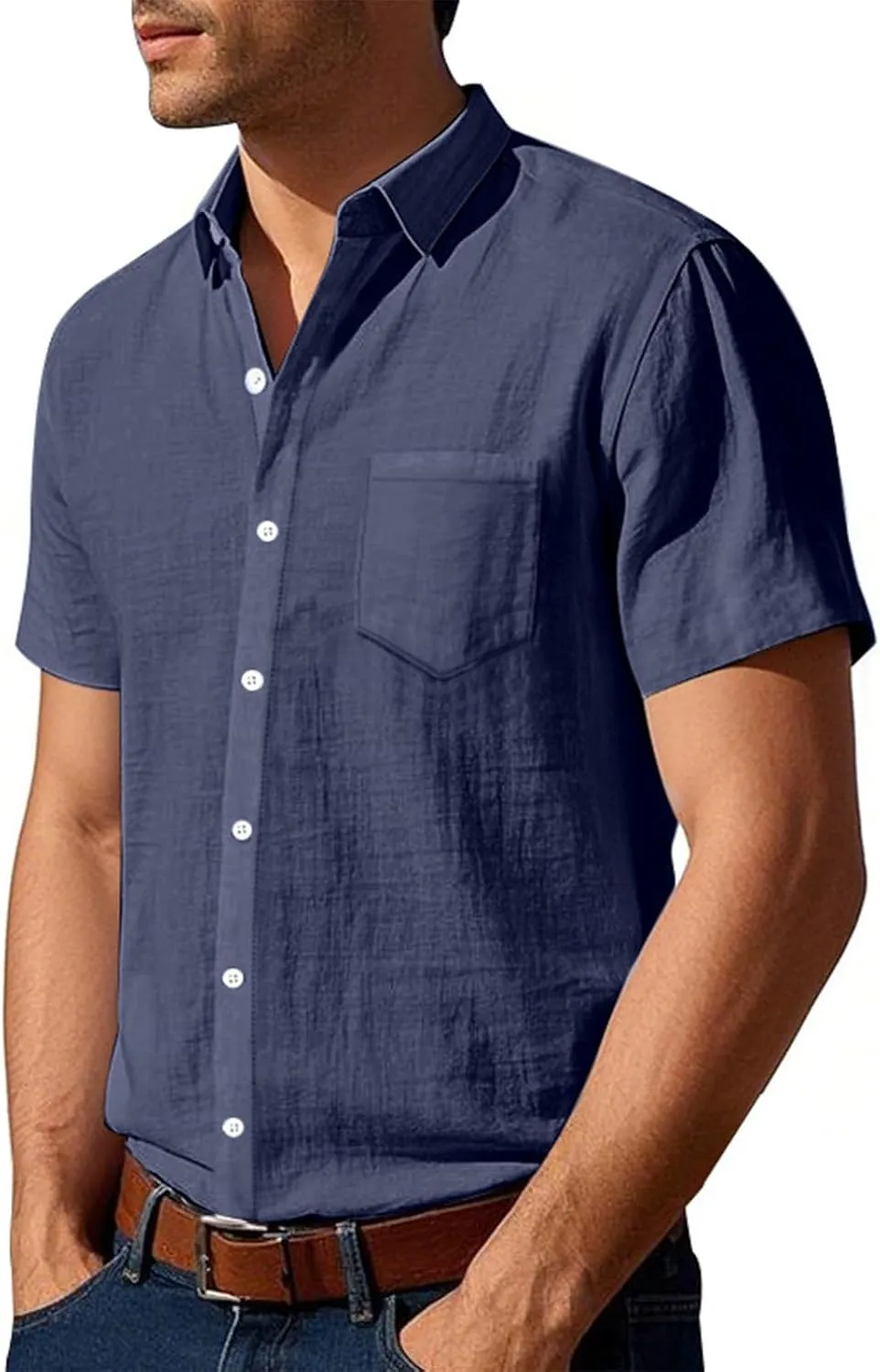 Men's Linen Shirts Short Sleeve Button Down Shirts Casual Summer Beach Linen Shirt Holiday Wedding Hawaiian Shirt