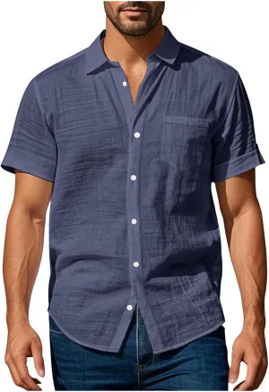 Men's Linen Shirts Short Sleeve Button Down Shirts Casual Summer Beach Linen Shirt Holiday Wedding Hawaiian Shirt