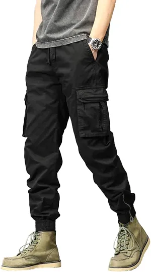 Men's Military Cargo Pants Drawstring Cotton Regular Fit Multi Pockets Work Pants