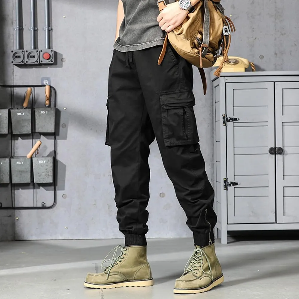 Men's Military Cargo Pants Drawstring Cotton Regular Fit Multi Pockets Work Pants
