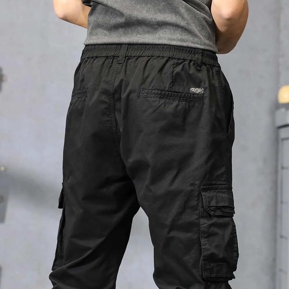 Men's Military Cargo Pants Drawstring Cotton Regular Fit Multi Pockets Work Pants