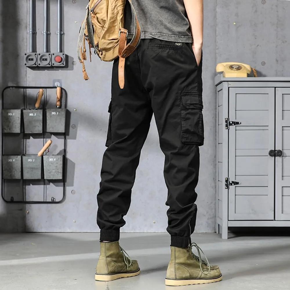 Men's Military Cargo Pants Drawstring Cotton Regular Fit Multi Pockets Work Pants