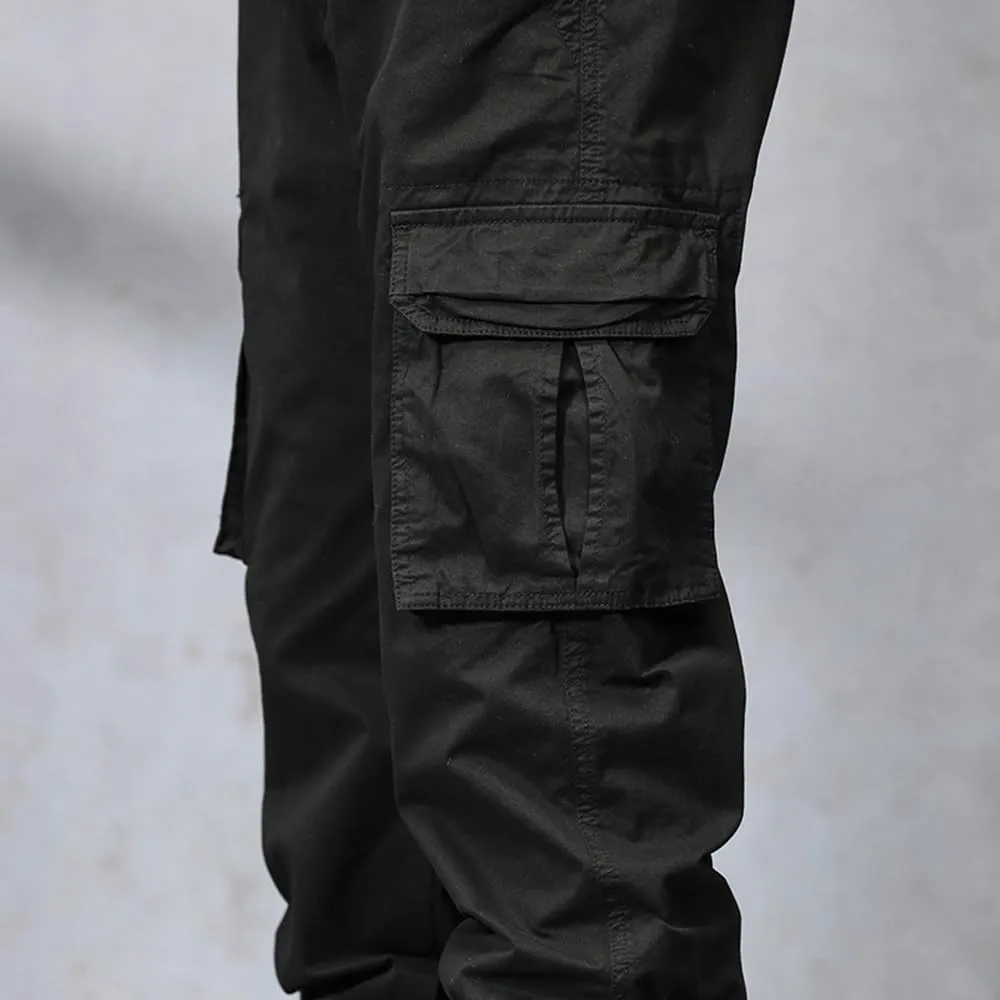 Men's Military Cargo Pants Drawstring Cotton Regular Fit Multi Pockets Work Pants