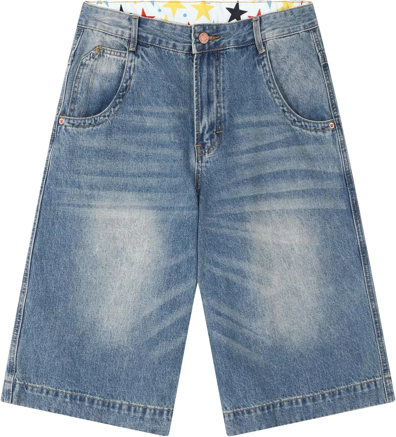 Men's Non-Stretch Relaxed Fit Wide-Leg Baggy Long Denim Shorts-14 Inseam Below Knee